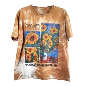 PacSun Claude Monet Art Tie Dye Sunflower Tee Men Medium Brown Tournesoles